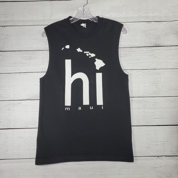 Hawaii Shirt Mens Small Black Sleeveless Tank Maui Surf Island - Picture 2 of 8